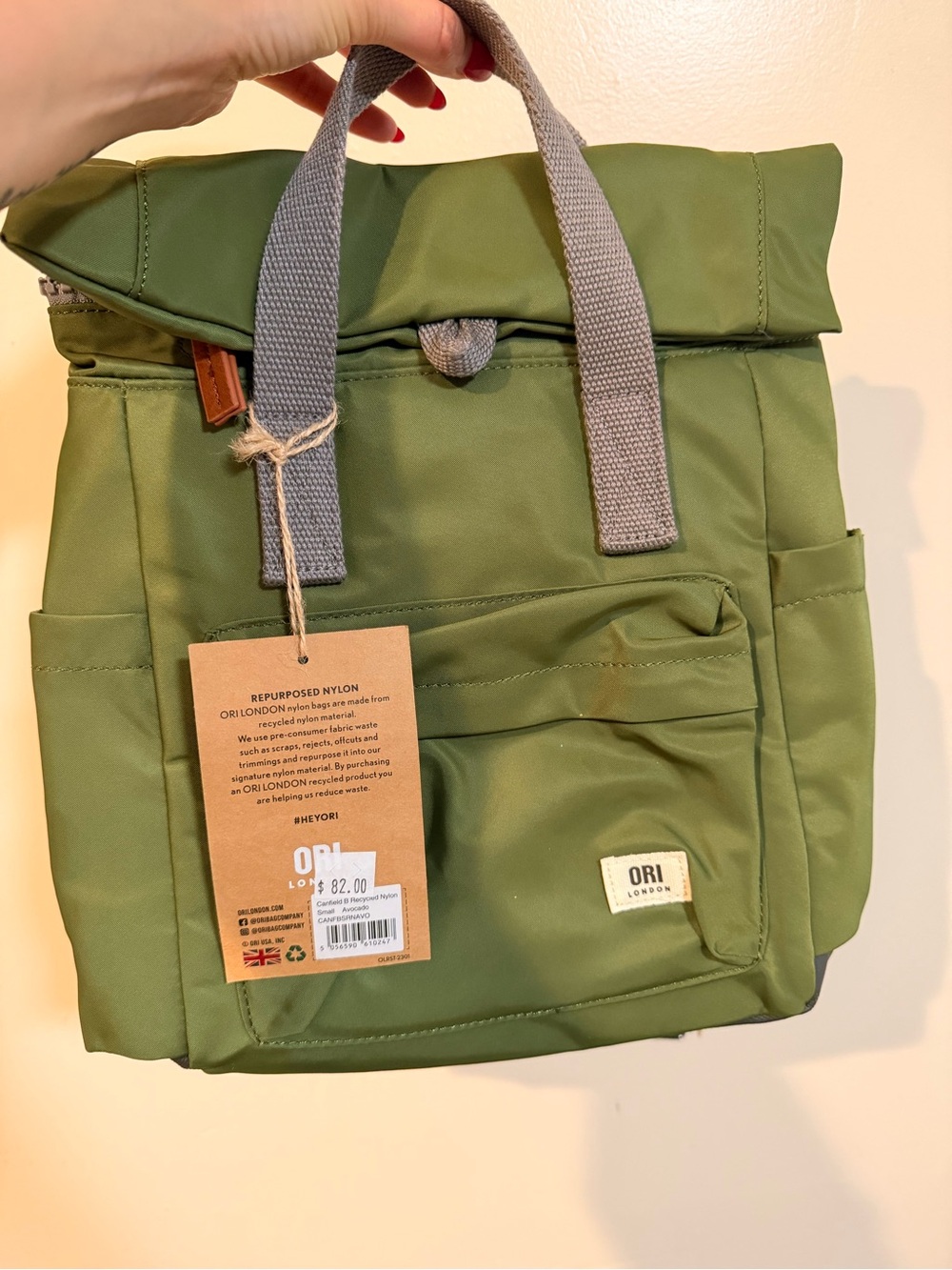 Orion London Olive Green Roll-Top Mini Backpack